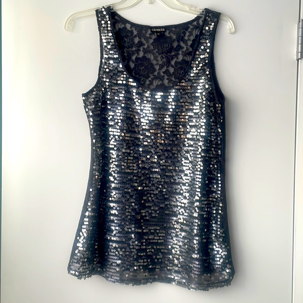 Express Sequin and lace tank top